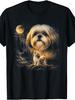 Мужская футболка большого размера, Винтажная футболка 90-х с ши-тцу, лающим на луну - Ностальгический и забавный рисунок собаки, Круглый вырез Cas