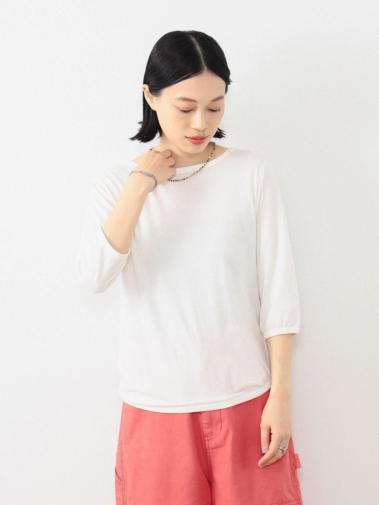 Beams Boy Women's Long Sleeve Tee, Solid Cotton Jersey, Boat Neck, 3/4 Length, Blue, 13140130654