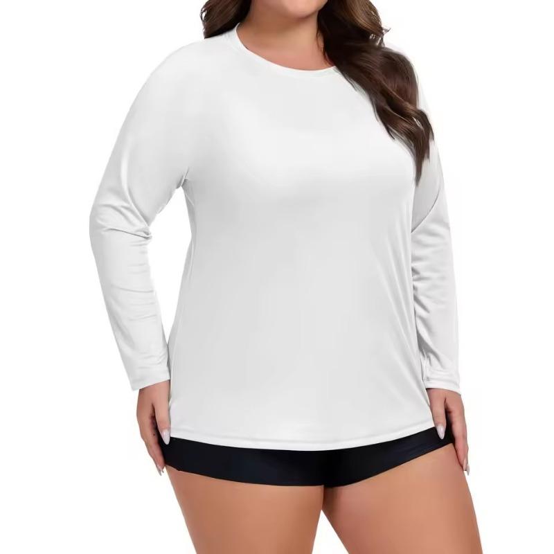 Plus Size Sport Sunscreen Top Women Summer Sunscreen Quick-drying Long-sleeved 3D T-shirt Round Neck Solid Color Breathable Tee