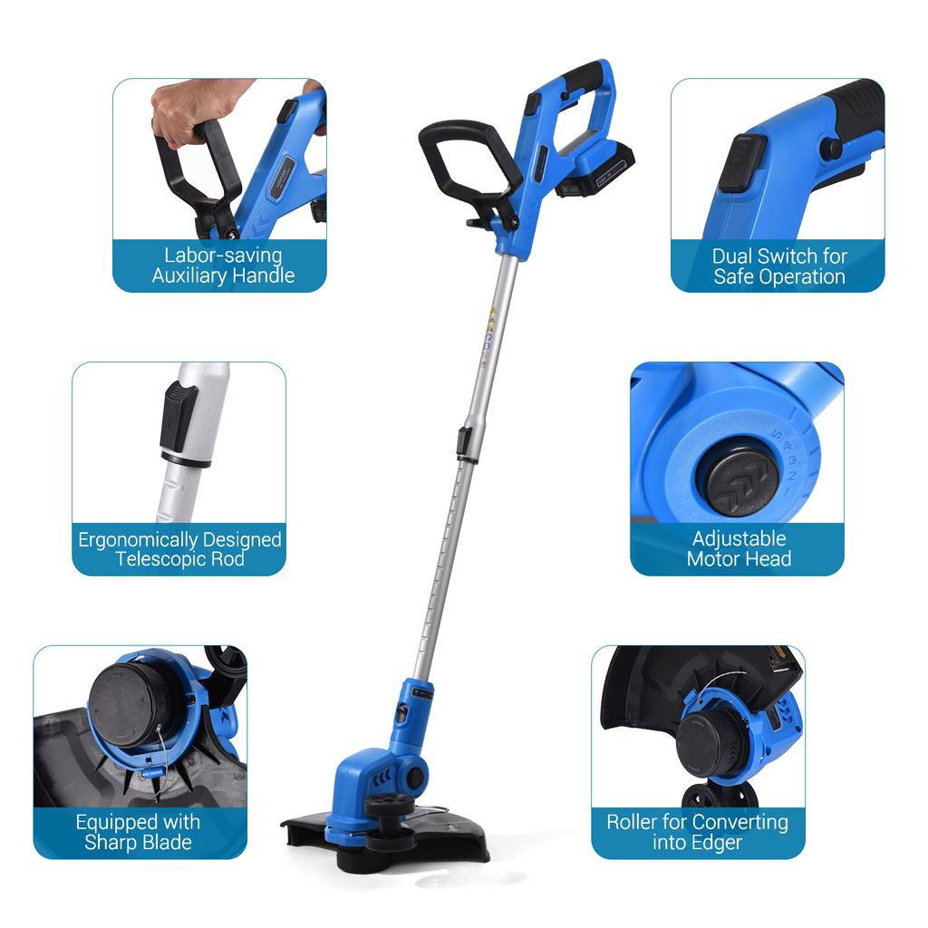 Geevorks 12-дюймовый беспроводной электрический триммер с автоматической подачей, телескопический ручной триммер для травы, 20 В