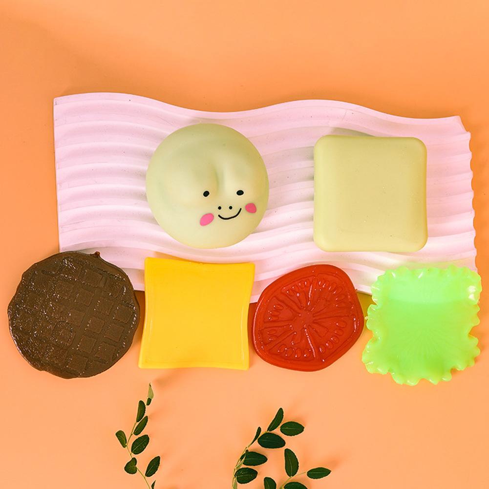 Cartoon Squeeze Toy Cute Animal Hamburger Stress Relief Toy DIY Stacking Food Squeeze Toy Gifts For Boys Girls
