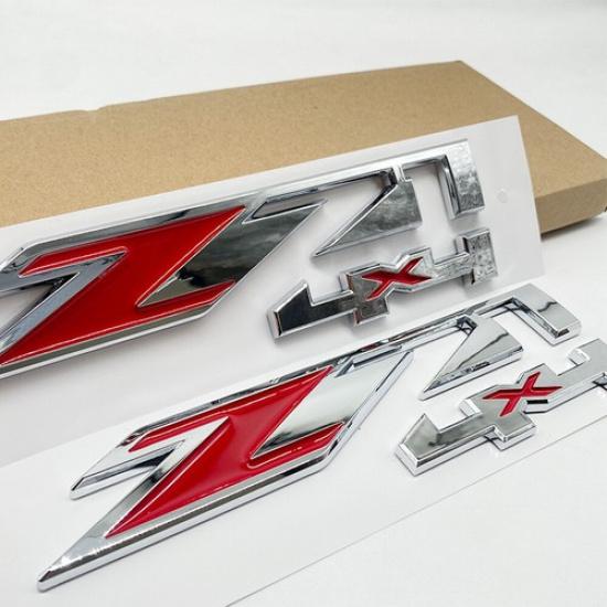 2X For Silverado Sierra 3D Z71 4x4 Emblems Fender Door Side Badges Chrome Red