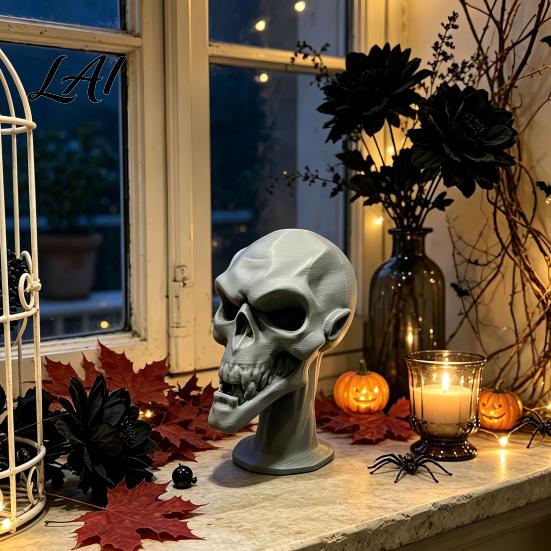 3D Printed Skull Statue Statue Halloween Creepy Figurine Gothic Table Party Supplies Centerpiece Spooky Ornament for Home Mantel Desk Decor