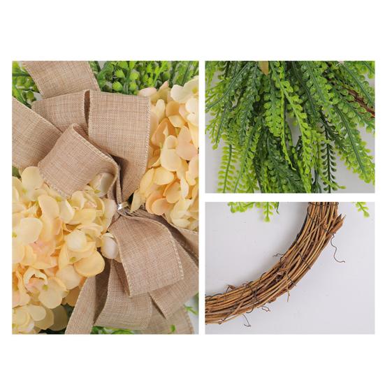 Artificial Hydrangea Wreath for Front Door 16 Inch Lifelike Floral Wreath with Burlap Bow for Door Wall Wedding Party Home Farmhouse Decoration