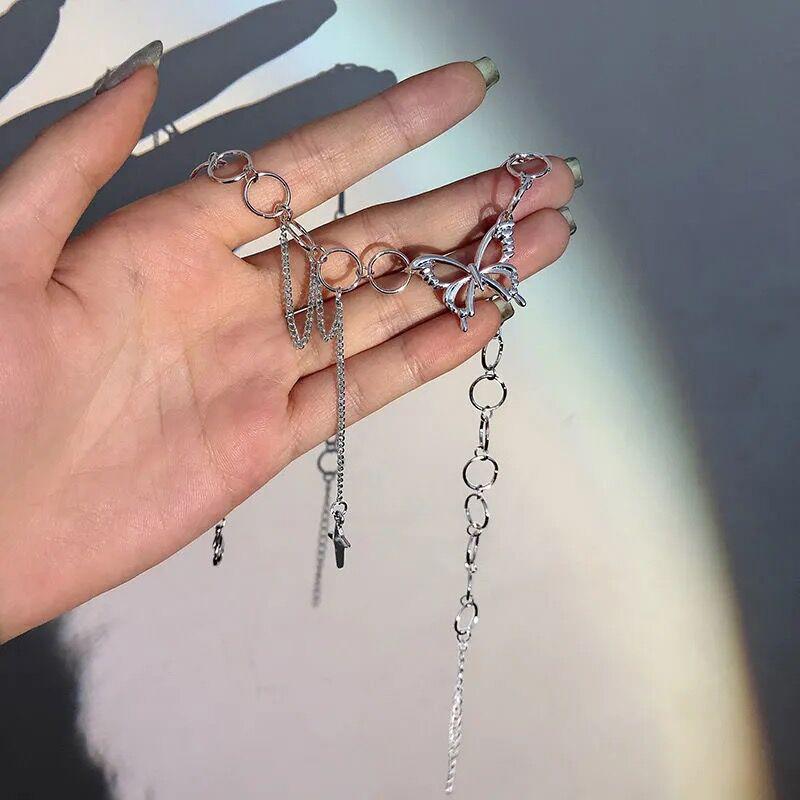Silver Color Butterfly Choker Pendant Necklace Women Gift Necklace Light Luxury Punk Geometric Sweet Cool Clavicle Neck Jewelry