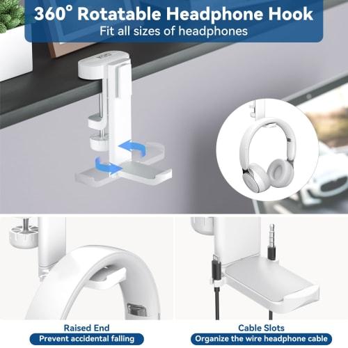 KDD 5-in-1 Desk Organizer - Rotating Headphone Stand with Drink Holder, Detachable Controller Stand, Pen Holder and Cup Holder - Desktop Storage for C