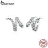 BAMOER 925 Sterling Silver Retro Spirit Snake Ear Buckles Green Zircon Hoop Earrings for Women Fine Jewelry