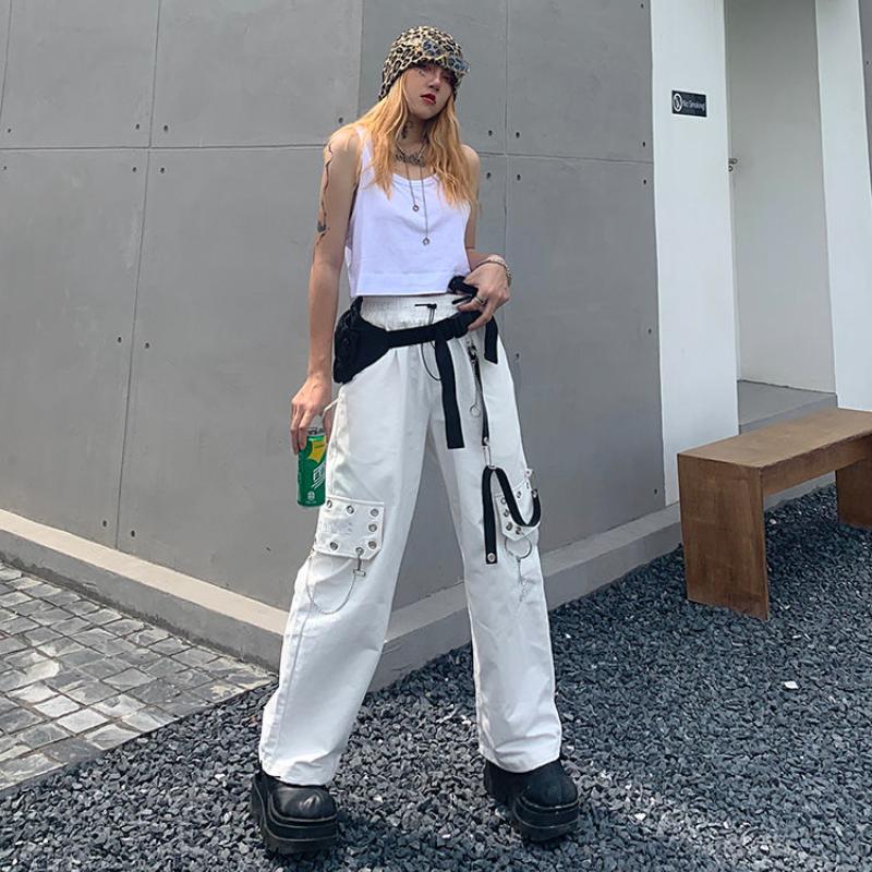 Брюки-карго в стиле панк-цепочка, женские готические широкие мешковатые брюки, уличная одежда в стиле хип-хоп, эмо, клубный стиль Y2k