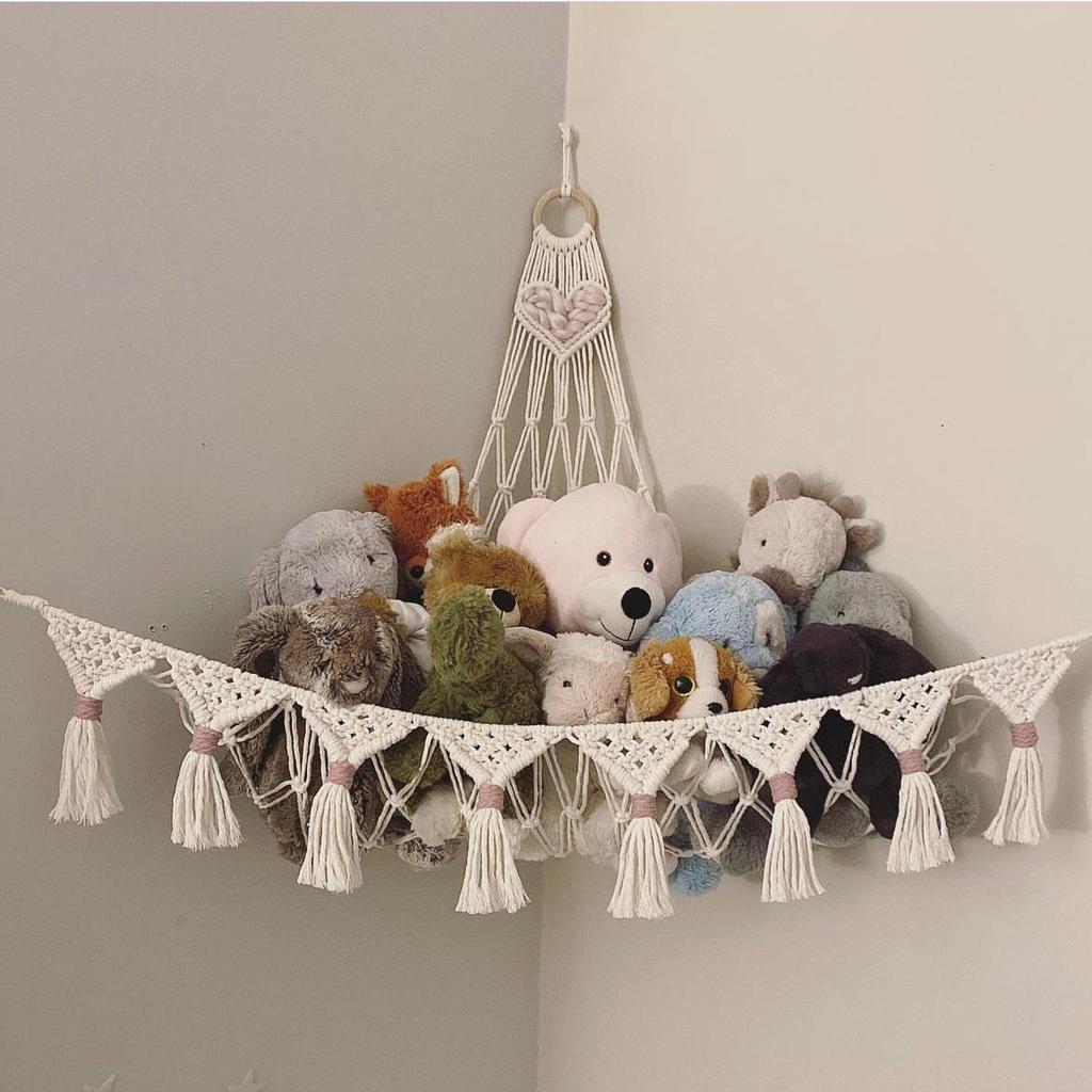 Цветная сетка для хранения плюшевых игрушек в виде треугольника: Хлопковая веревка ручной работы для углового украшения куклы