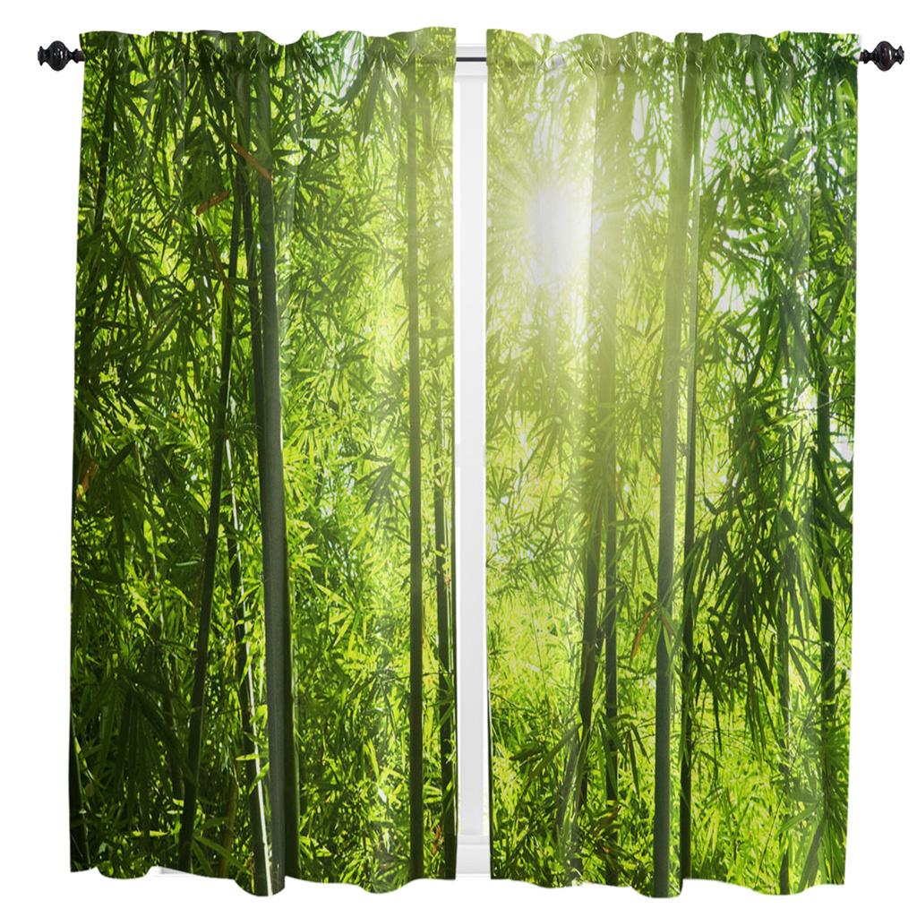 3D Printing Bamboo Plant Vintage Retro Shabby Thin Window Blinds Curtains For Kids Bedroom Living Room Hall Kitchen Decor Drapes