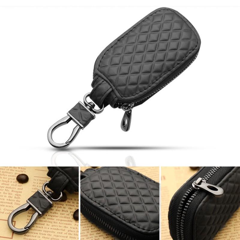 Car Keychain Covers Men Key Holder Genuine Leather Car Key Wallets Housekeeper Keys Organizer Zipper Case Bag Pouch