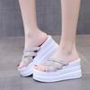 Summer Platform Women Slippers Rhinestone Wedges Shoes for Women Cross Strap Casaul Female Outdoor High Heel Solid Sandal Slides