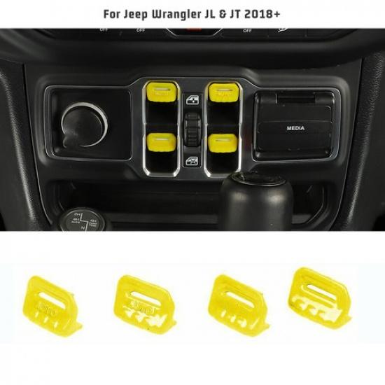 Window Control Switch Lift Button Cover Trim For Jeep Wrangler JL JT 18+ Yellow