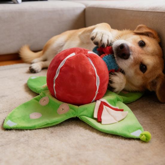 Образовательная интерактивная игрушка для собак Арбуз Плюшевая игрушка-головоломка Прятки с пищалкой и шуршащими звуками для маленьких и средних собак Тренировка IQ Игрушка для жевания