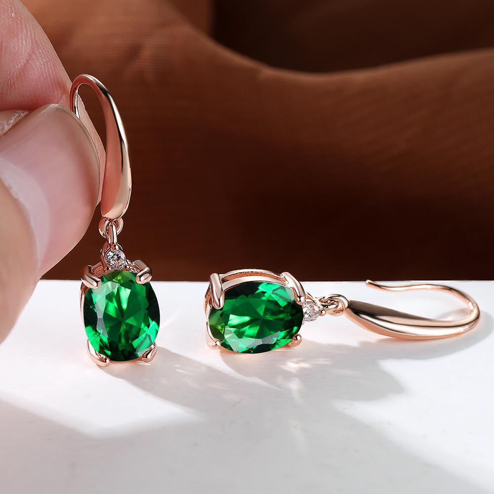 Aqua Blue Zircon Drop Earrings for Women Rainbow Crystal Oval Stone Rose Gold Hook Earrings Wedding Jewelry Gifts