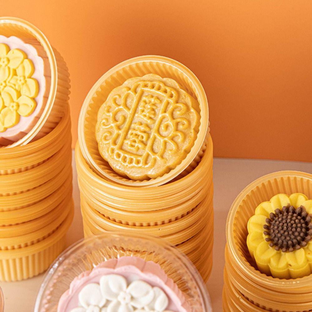 100pcs Round Mooncake Inner Tray Plastic Moon Cake Holder Mid-Autumn Festival