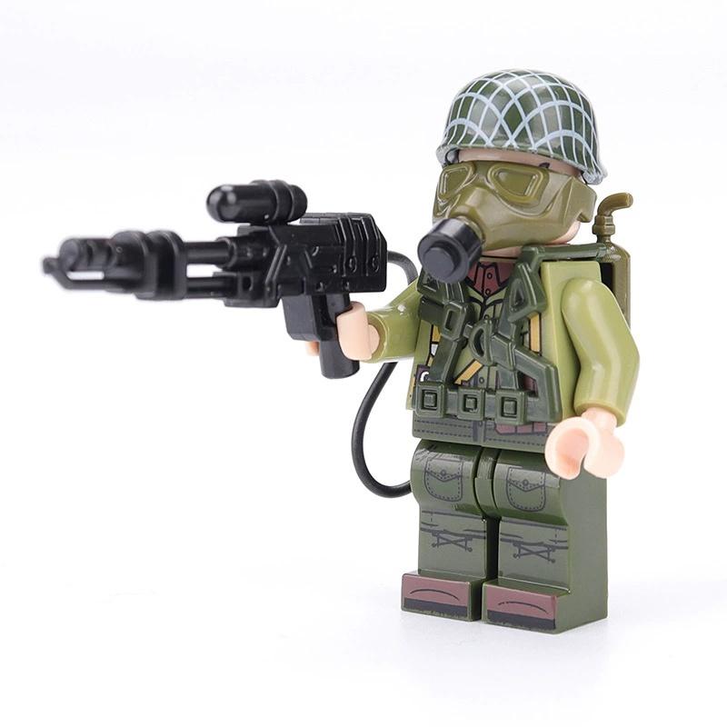 Военные строительные блоки Газовый солдат Огнемет Биохимическая кризисная база Сборка Игрушки для мальчиков