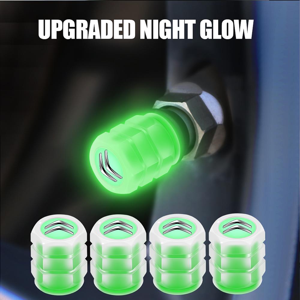 4Pc Luminous Valve Caps Fluorescent Green Night Glowing Tire Decoration For Citroen C1 C2 C3 C4 Picasso C4L C5 C-ELYSEE DS Xsara alr123