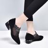 Spring New Pointed Mesh Sheepskin Rhinestone Single Shoes Black Low Heel Rear Zipper Breathable Women's Shoes