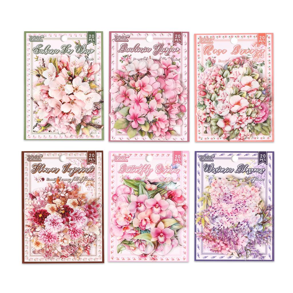 20pcs Pink Floral Stickers - Romantic Flower Decals for Journal & Scrapbooking