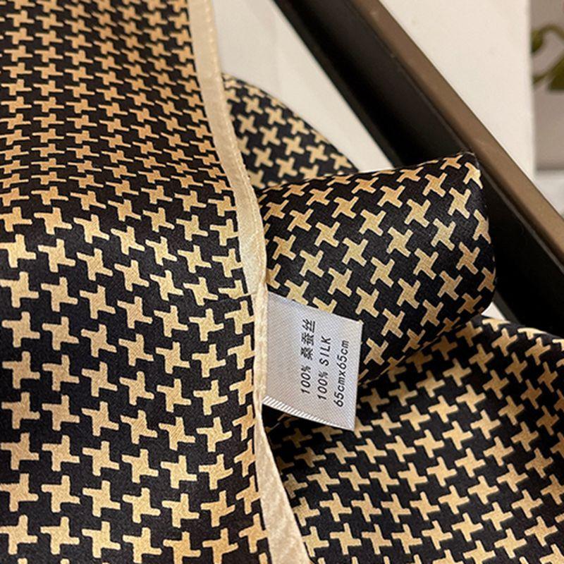 Decorative Thousand Bird Grid Small Square Scarf Women'S Scarf Elegant Mulberry Silk Scarf Versatile