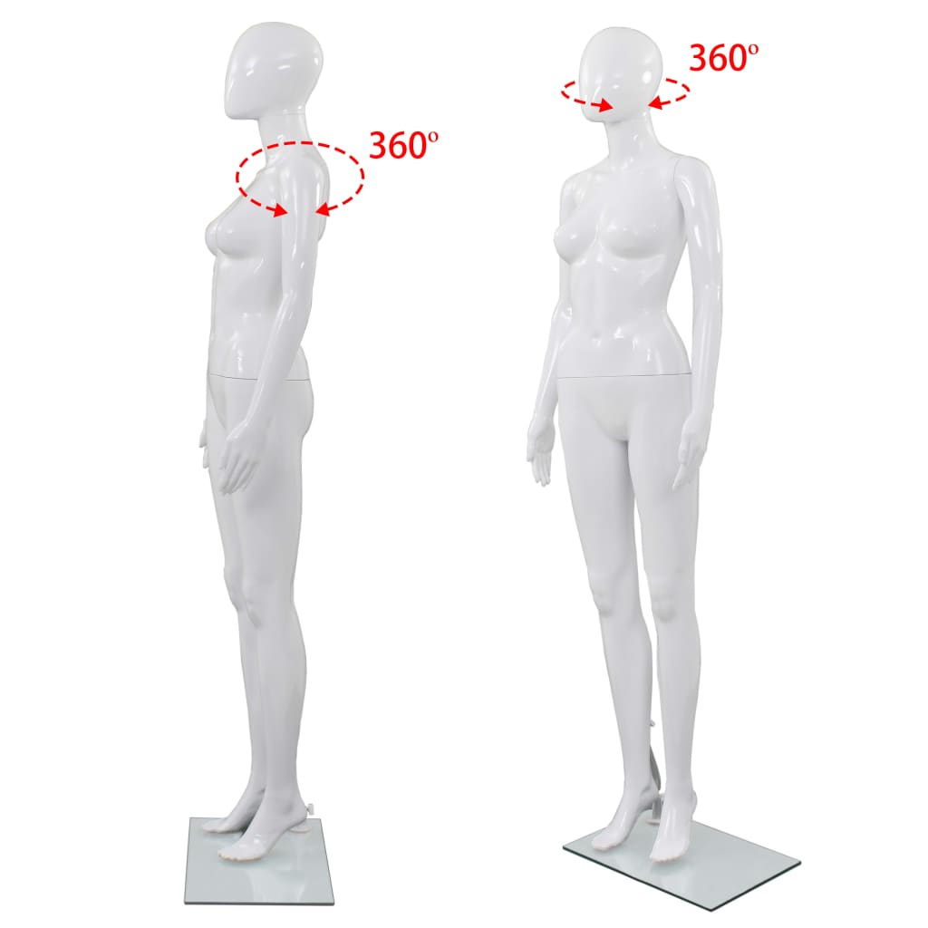 Vidaxl Manekin Damski Ze Szklaną Podstawą, Biały, Błyszczący, 175 Cm