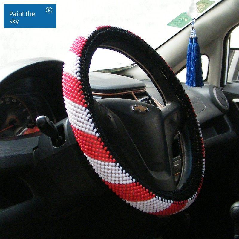 Ice Silk Steering Wheel Cover Surrounding Border String Beads Car Steering Wheel Cover All Year Round Female Lady Car Steering Wheel Cover