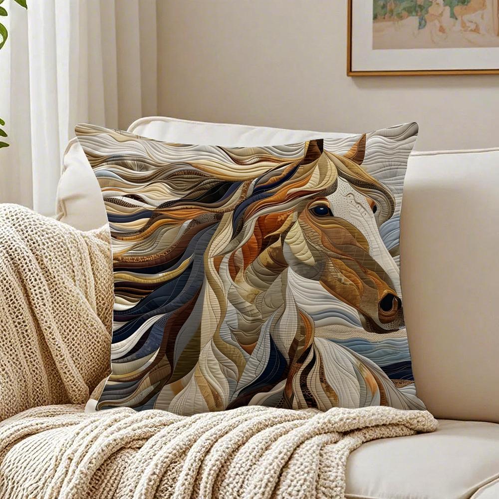 Printing Stylish Horse Pillow Case Organic Short Plush Cushion Covers Breathable Washable WrinkleResistant