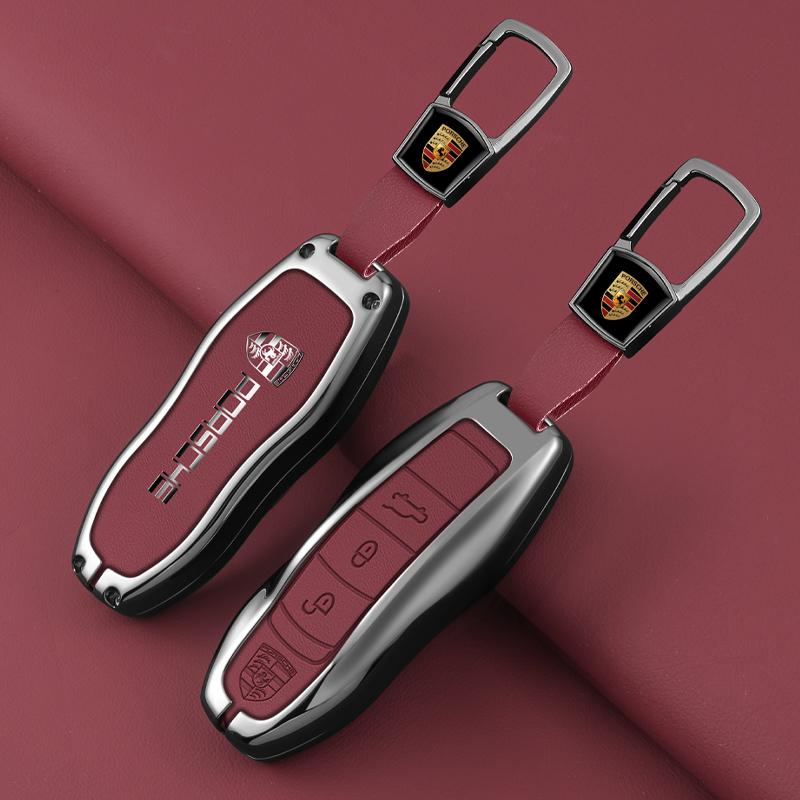 Zinc Alloy Leather Car Key Case Cover For Porsche Panamera Carman Macann Bobst Cayenne 911 981 991 970 9969 Accessories Sticker