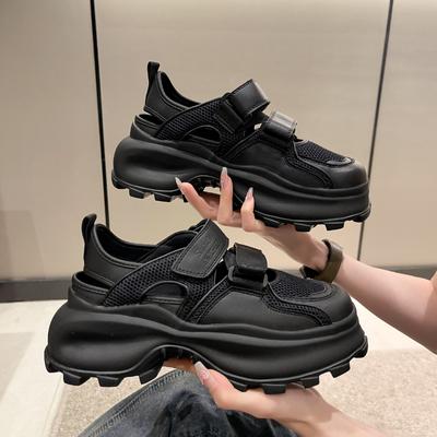 Женские спортивные сандалии на танкетке, женская обувь 2024 года, летние сетчатые сандалии с закрытым носком на платформе, женские сандалии для отдыха на открытом воздухе, повседневные женские сандалии