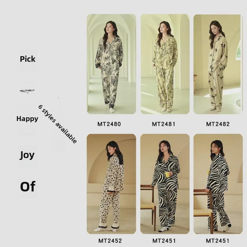 Пижама женская из чистого хлопка: Кардиган с длинными рукавами и кружевом, весна/осень, большие размеры, стиль 2025 года, подходит для ношения в помещении и на улице