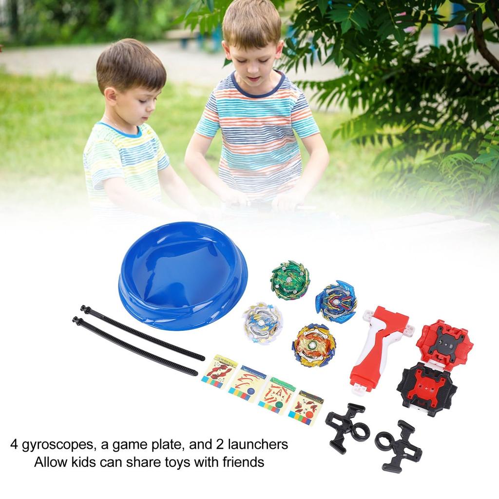Set of 4 Rotating Gyro Toys with 2 Launchers and Detachable Battle Entries, Gyroscope Toys, Racing Game for Kids