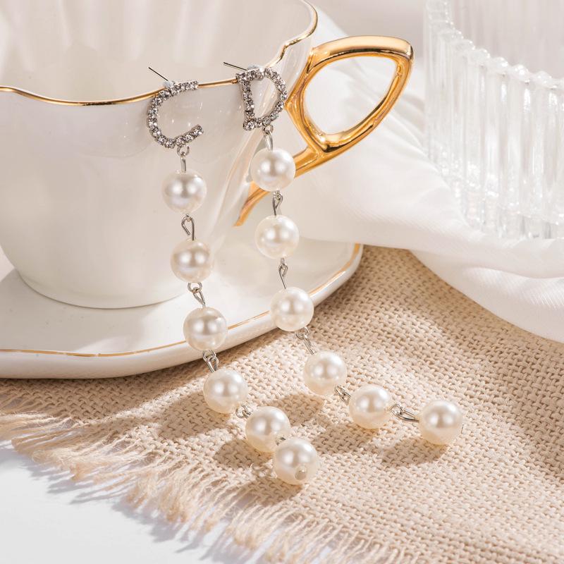 Chic INS Style Pearl Earrings & Geometric Pendant Necklace Bracelet Ring Set