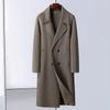 Двубортное шерстяное пальто, длинное выше колена, двубортное шерстяное пальто с открытыми плечами, мужское шерстяное пальто в корейском стиле