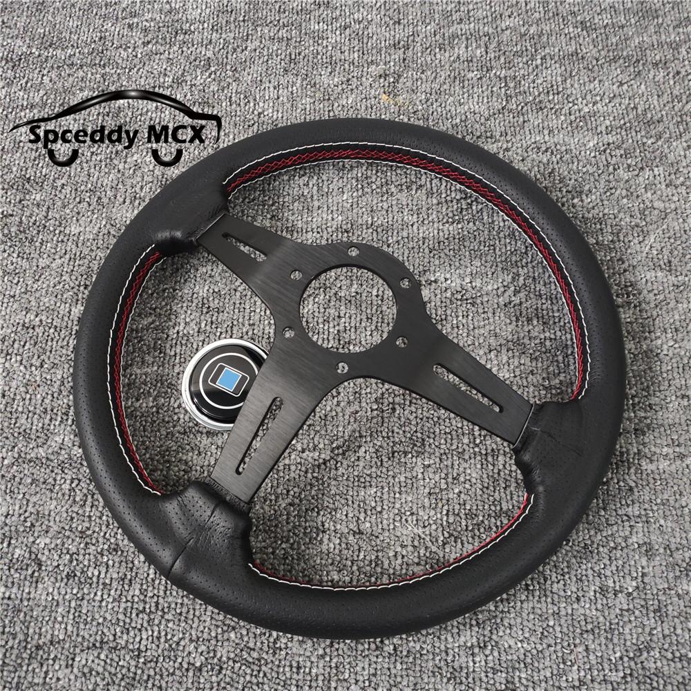 Spceddy For Steering Wheel 14inch 350mm Perforated Leather Concave Car Sports Steering Wheel