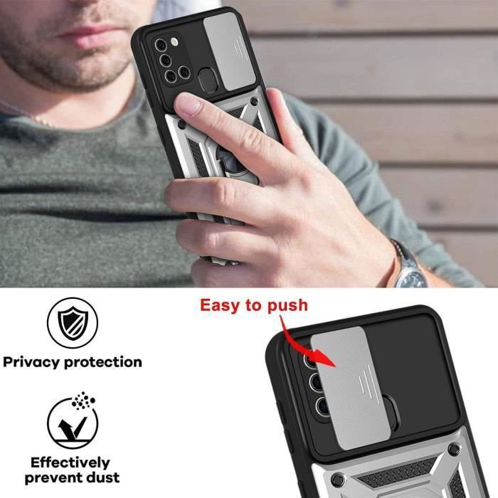 Coque de Protection - PROSHOP - pour Samsung A21S - Argenté - Rigide - Antichoc avec Anneau