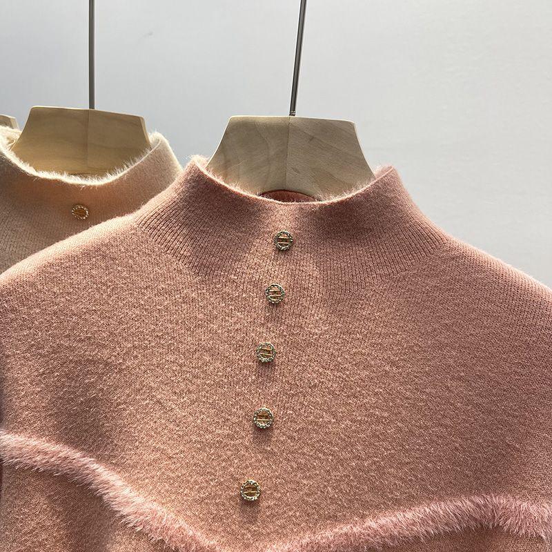 Женский осенне-зимний полувысокий воротник плюшевый свитер толстый теплый универсальный трикотаж повседневный мягкий длинный рукав пуловер