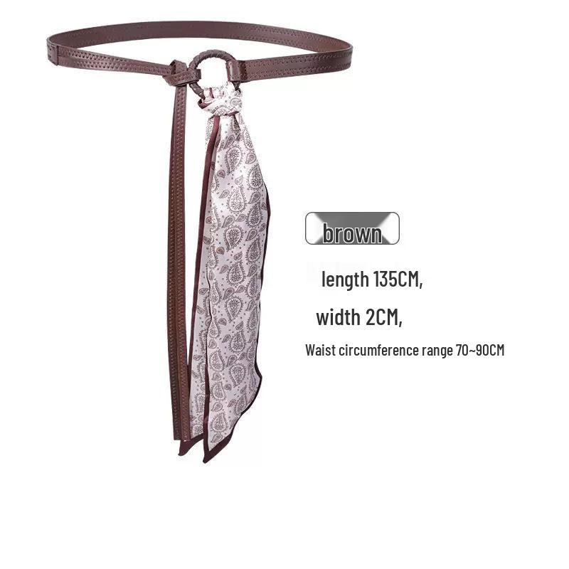 Винтажный красный шелковый шарф-пояс - Женский хип-хоп панк ленточный пояс с цепочкой для джинсов