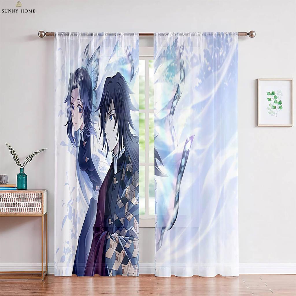 Hot-Blooded Girl Anime Printed Curtains Suitable For Children's Room Dormitory Living Room Study Room Decorative Curtains 2 PCS