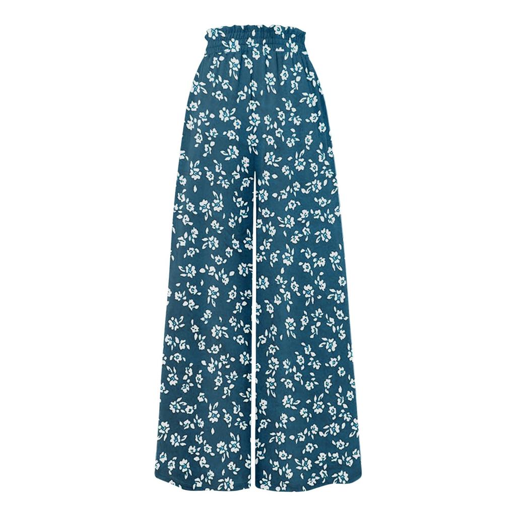 Женские широкие брюки с высокой талией, летние повседневные свободные брюки с карманами, пляжные брюки с принтом