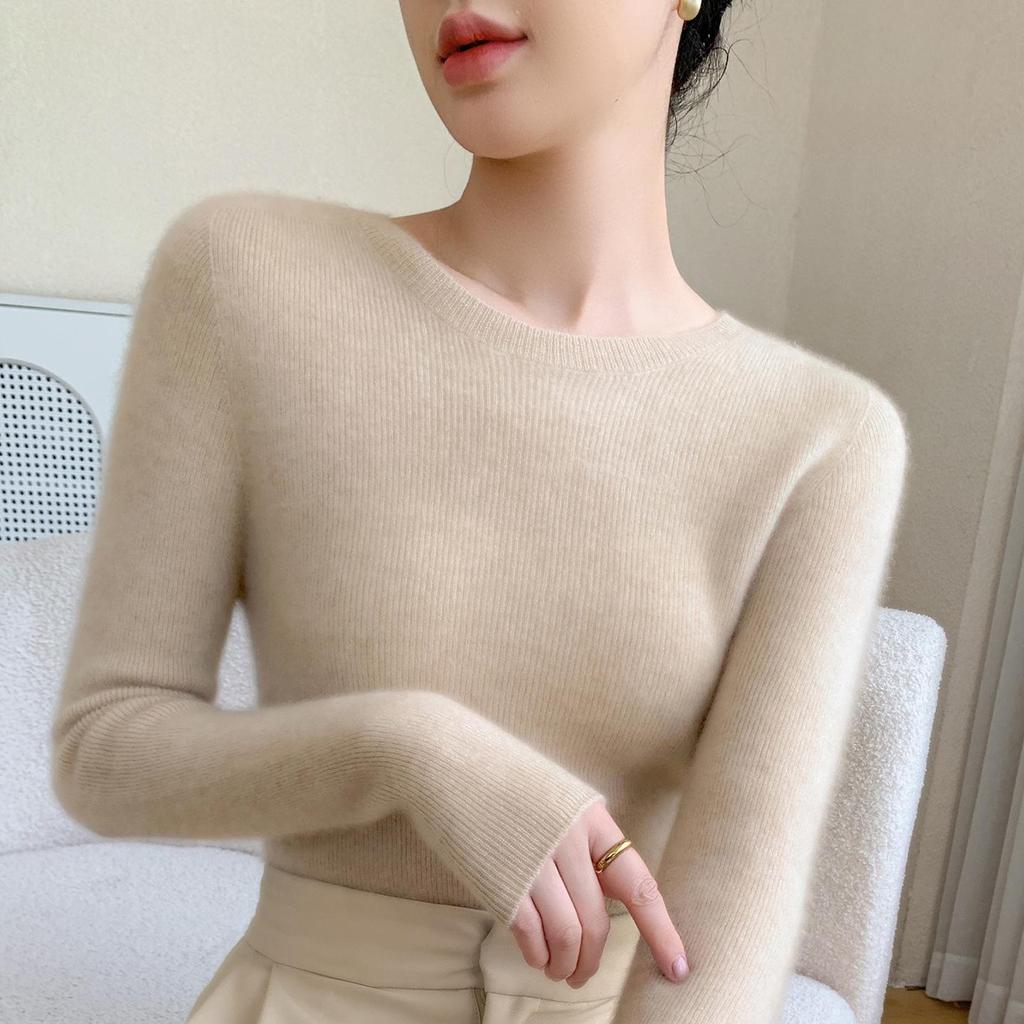 Women's Slim Fit Cashmere Sweater - Long Sleeve, Round Neck, Autumn/Winter Knitwear, Skin-Friendly, Stylish Base Layer