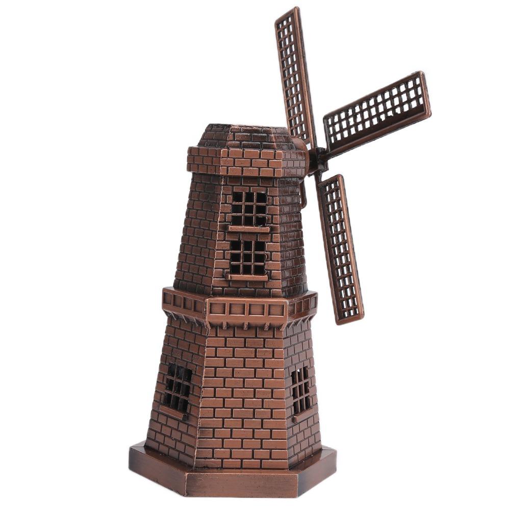 1pcs Red Bronze Windmill Decor Metal Construction Windmill Ornament Windmill Model Home Office
