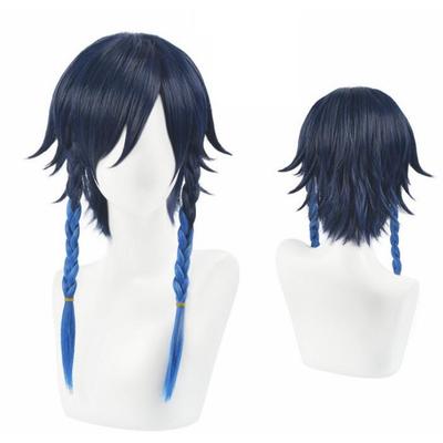 55 СМ Genshin Impact Venti Парик Градиент Синий Короткие Плетеные Жаропрочные Синтетические Волосы Хэллоуин Карнавал Парик Парик Косплей Парик