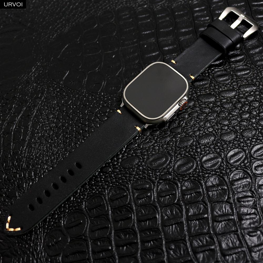 Apple Watch Ultra 2 Series 10 9 8 7 6 SE 54 Vintage Crazy Horse Fine Leather Strap for iWatch Pin V Stitches 49mm