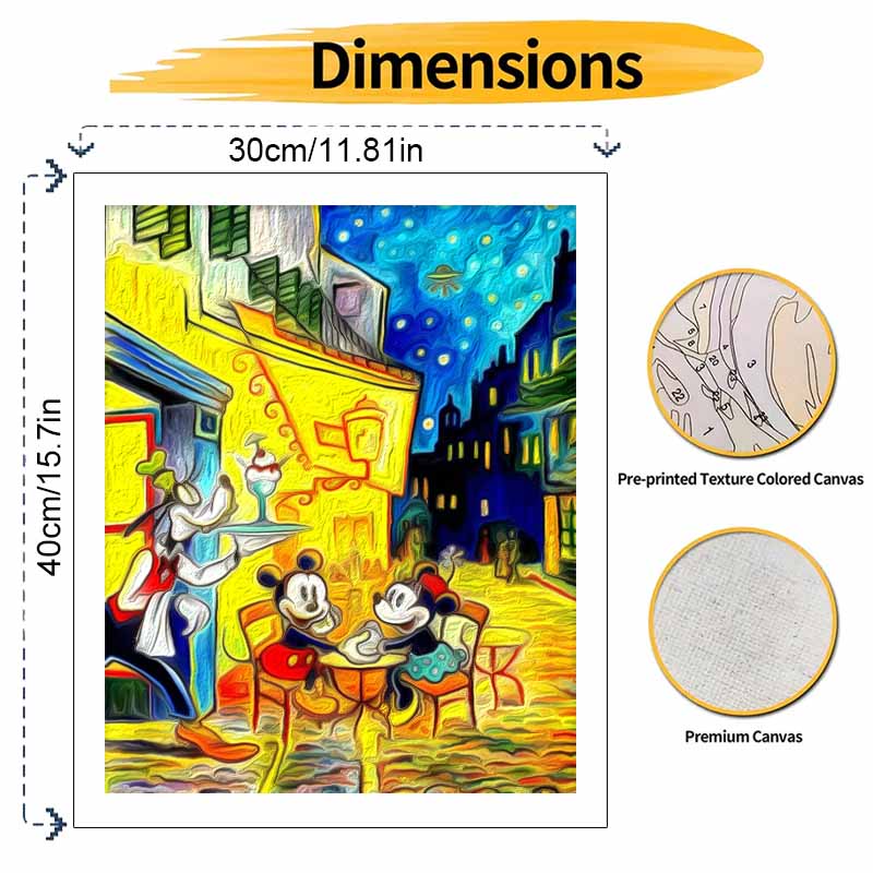 Disney Масляная живопись painting art Микки и Минни кафе улица ручная работа diy painting домашний декор подарок