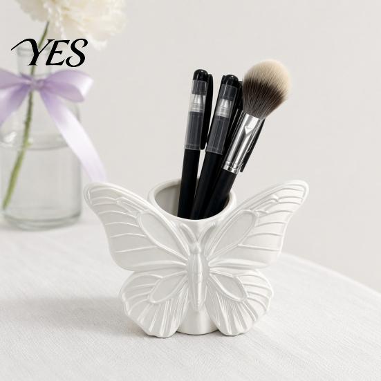 Desktop Storage Organizer 3D Printed Butterfly Pen Holder, Embossed Desk for Pencils Hollow Barrel Container Makeup Brushes, Large Capacity