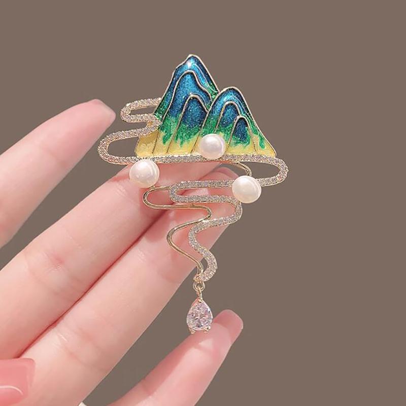 Landscape Freshwater Pearl Tassel Brooch Elegant Atmospheric Simple  Corsage Suit Formal Accessories Pins Jewelry