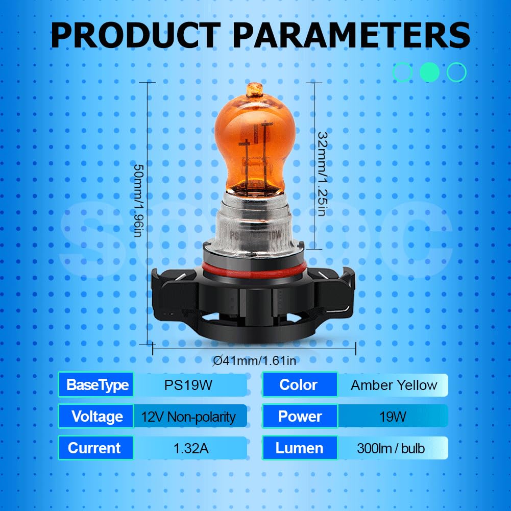 SOFOC PS19W Автомобильный дневной ходовой свет Габаритный огонь Противотуманная фара Лампа указателя поворота 5201 5202 19W Янтарный 2 шт.