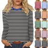 Women's Daily Casual Long-sleeved Striped Printed Crew-neck Top