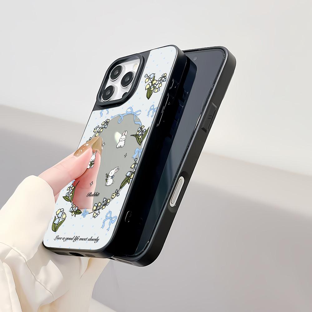 Зеркальный чехол для телефона для iPhone 15 11 13 14 для 15 16 Pro Max 12 13 16 Pro Чехол для телефона в милом стиле с облаками, цветами и животными